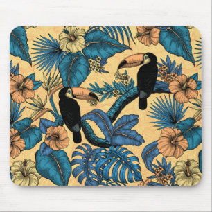 Mousepad Jardim tucano em amarelo e azul