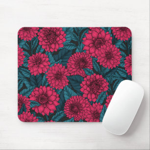 Mousepad Jardim Vermelho Dahlia/folhas azuis