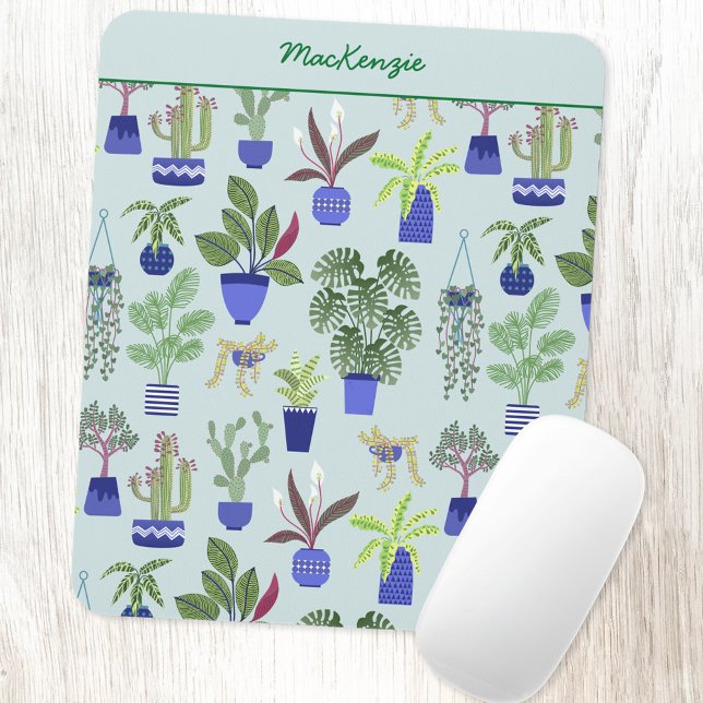 Mousepad Jardinagem Vegetal Personalizada (Personalized custom name houseplant cactus succulent pattern mouse mat)