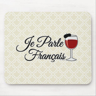 Mousepad Je Parle Francais Eu falo vinho francês beret