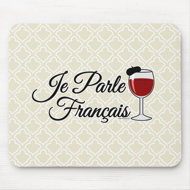 Mousepad Je Parle Francais Eu falo vinho francês beret (Frente)