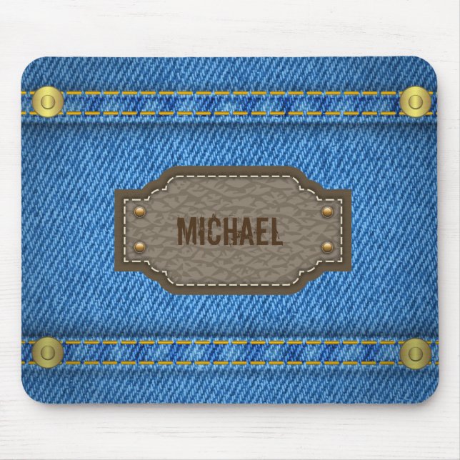 Mousepad Jeans azuis da sarja de Nimes com etiqueta (Frente)