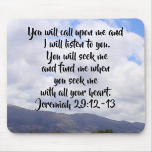 Mousepad Jeremiah 29:12-13 Verso De Bíblia Nas Nuvens