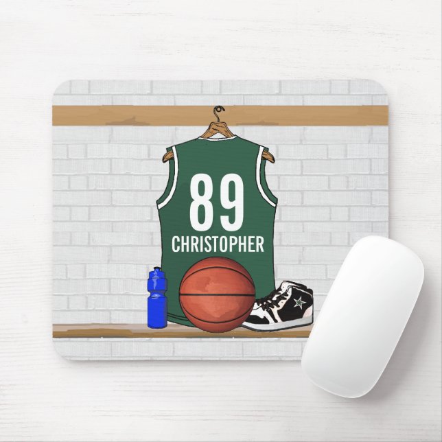 Mousepad Jérsei de Basquete Branco e Verde Personalizado (Com mouse)