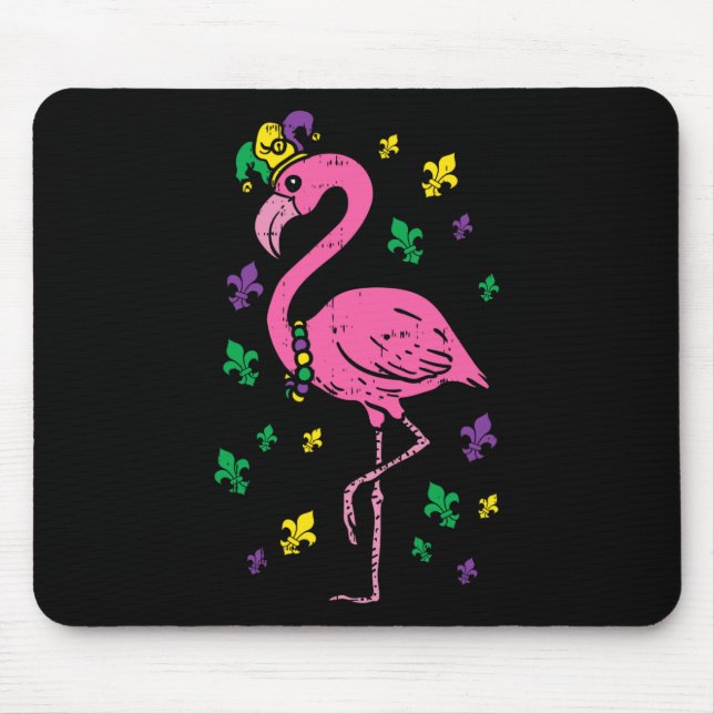 Mousepad Jester Pink Flamingo Bird Animal Cute Mardi Gras C (Frente)