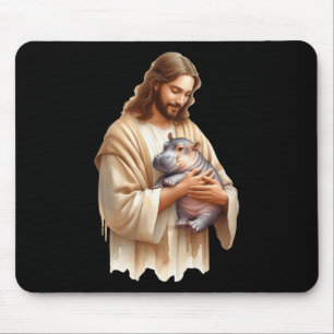 Mousepad Jesus ama Moo Deng Bouncy Pig Cute Ba