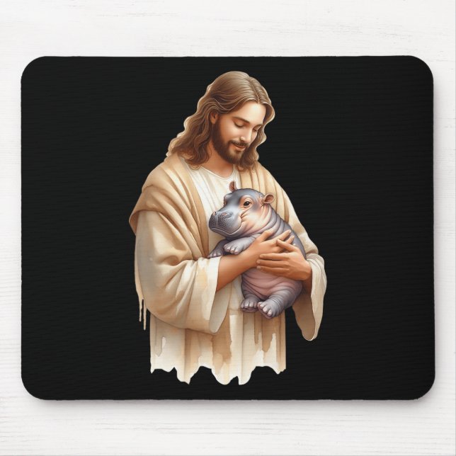Mousepad Jesus ama Moo Deng Bouncy Pig Cute Ba (Frente)