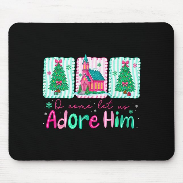 Mousepad Jesus Christmas Xmas Tree Preppy Oh Come Let Us Ad (Frente)