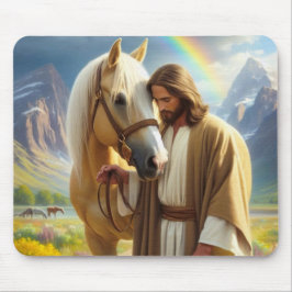 Mousepad Jesus com Cavalo de Palomino na Paisagem Cênica