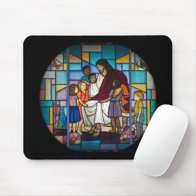 Mousepad Jesus com Crianças de Vidro Estreitado (Com mouse)