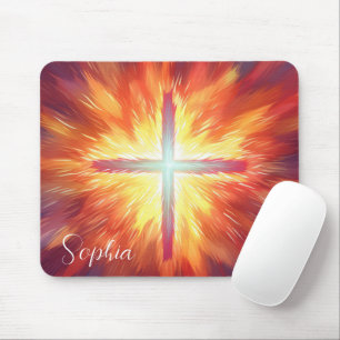 Mousepad Jesus Cross On Fire Christian Custname