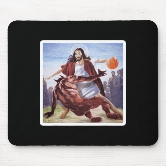 Mousepad Jesus cruzando o basquete de Satã (Frente)