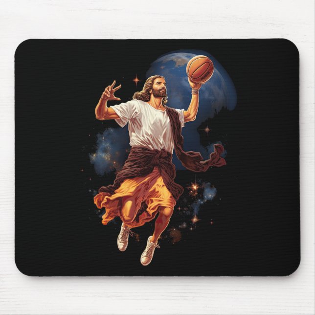 Mousepad Jesus divertido jogando basquete (Frente)