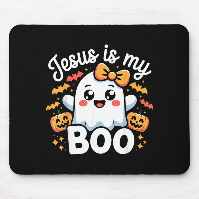 Mousepad Jesus é Meu Boo Desenho de Fantasma Fofo de Hallow (Frente)
