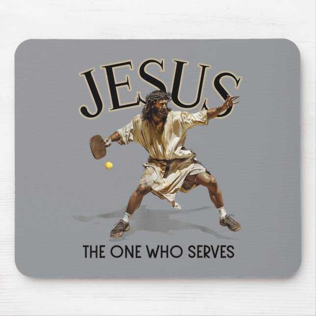 Mousepad Jesus engraçado de pickleball aquele que serve (Frente)