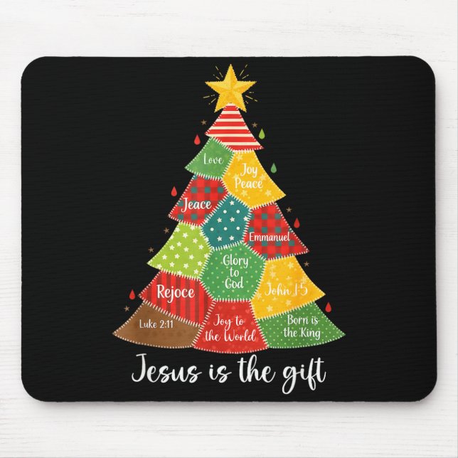 Mousepad Jesus Is The Gift Christmas Tree Patchwork Scriptu (Frente)