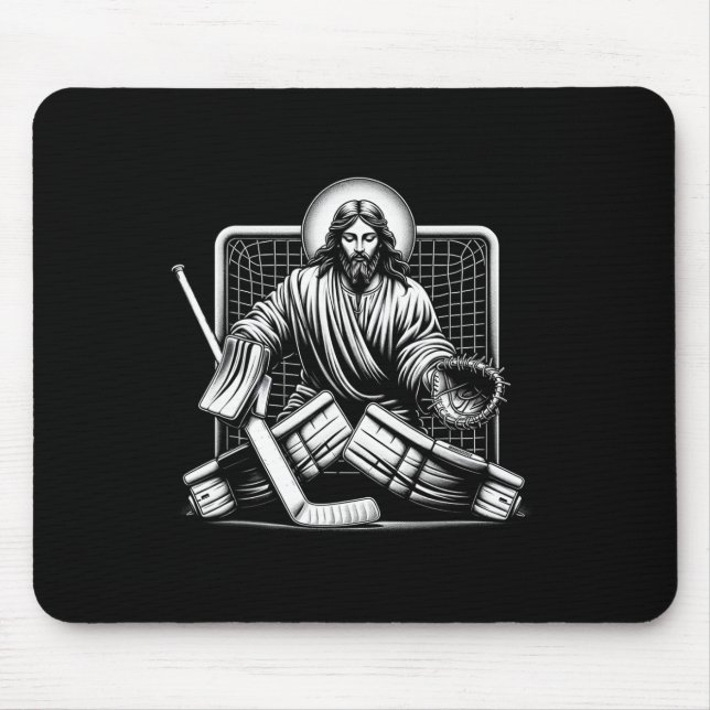 Mousepad Jesus Salva Goleiro de Hóquei Cristiano  (Frente)