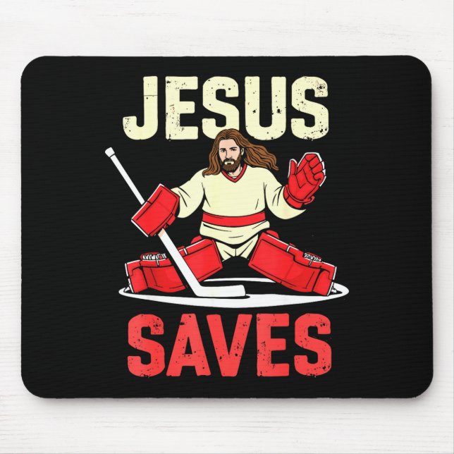 Mousepad Jesus Saves Ice Hockey Goalie Player Christian Fun (Frente)