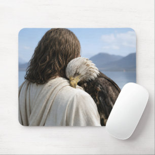 Mousepad Jesus segurando uma águia-careca cansada