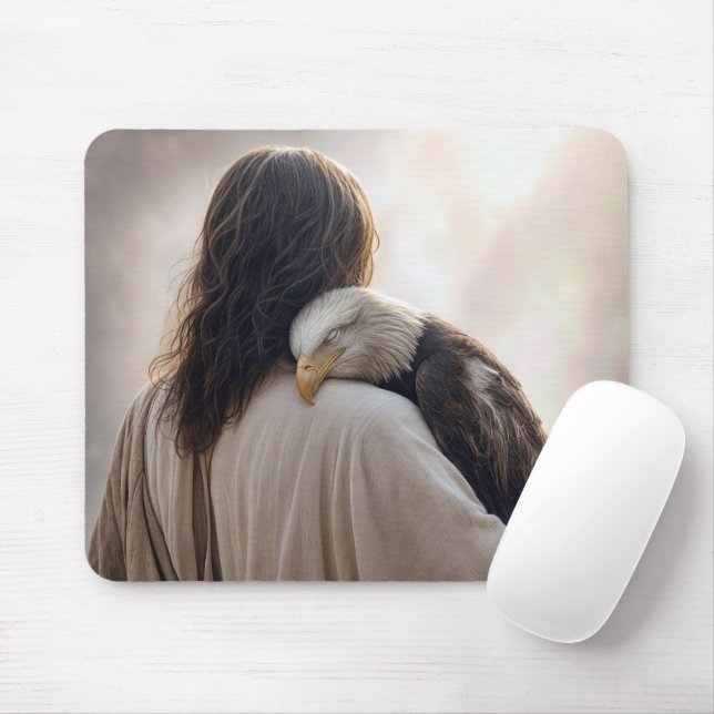 Mousepad Jesus segurando uma águia-careca doente (Com mouse)