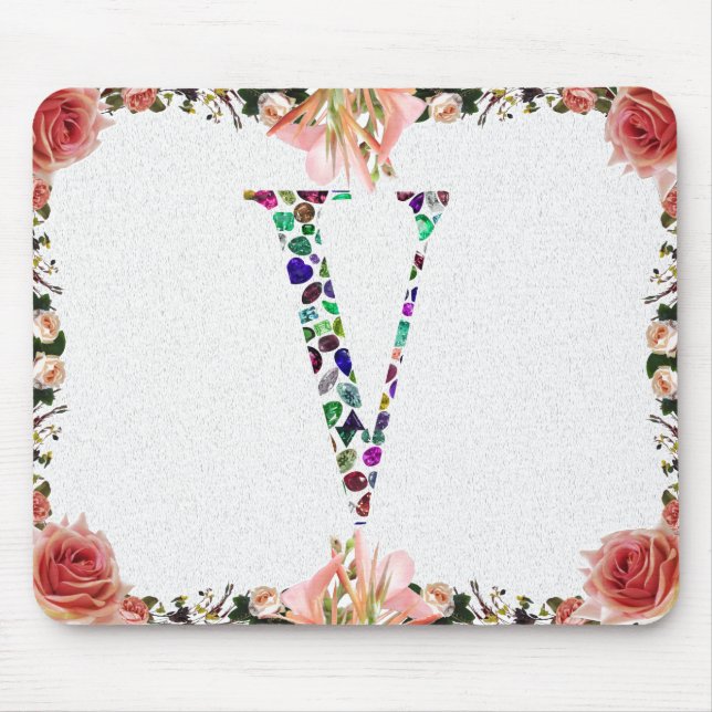 Mousepad Jewelry Gemstones Monograma - Letra V (Frente)