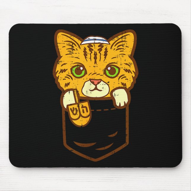 Mousepad Jewish Kitten Cket Cat Menorah Hanukkah Pajamas Ch (Frente)