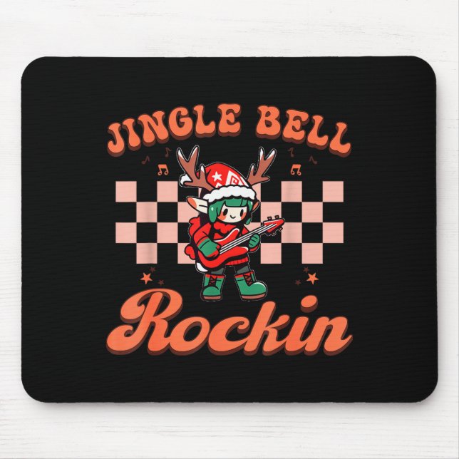 Mousepad Jingle Bell Rocking Christmas Elf Rock N Roll Guit (Frente)