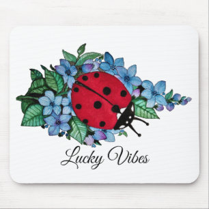 Mousepad Joaninha bonito da aguarela com as flores