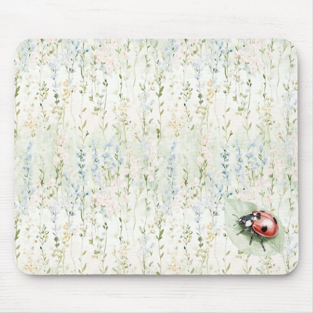 Mousepad Joaninha Flores Creme Azul (Frente)