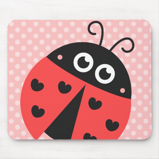 Mousepad Joaninha fofa com corações pretos e bolinhas cor-d (Frente)