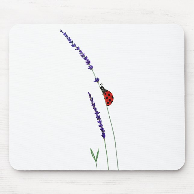 Mousepad joaninha vermelha e lavanda roxa (Frente)