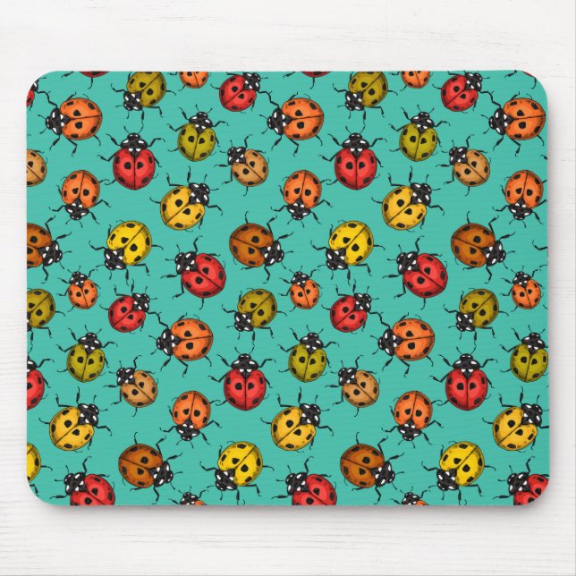 Mousepad Joaninhas coloridas em turquesa (Frente)