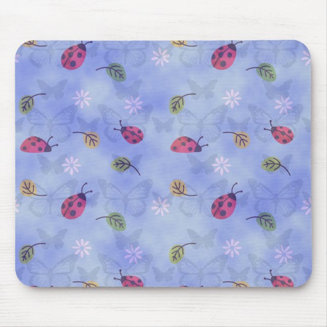 Mousepad Joaninhas e Folhas de Outono Azul (Frente)