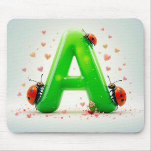 Mousepad Joaninhas Fofas na Letra A do Alfabeto Verde