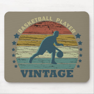 Mousepad Jogador de basquete dribblando vintage retro sunse