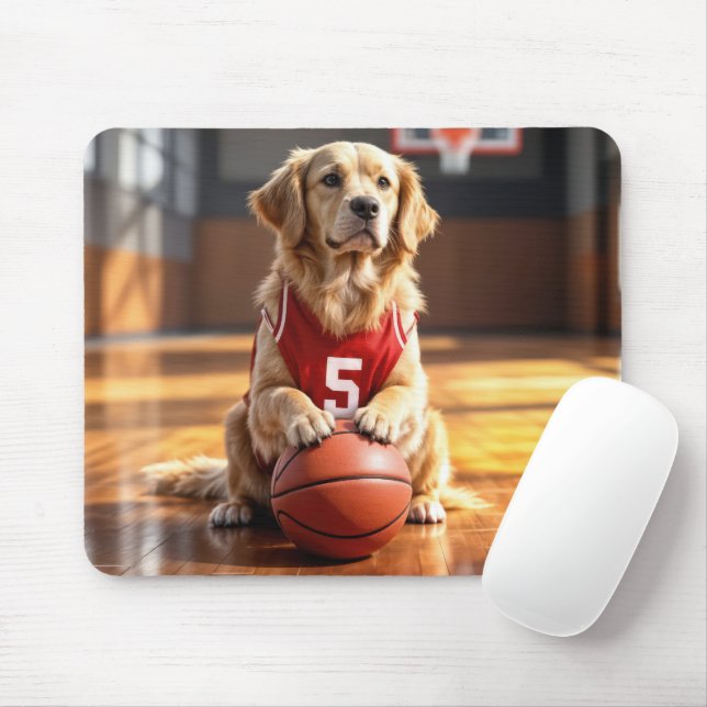 Mousepad Jogador de Basquete Retriever Dourado (Com mouse)