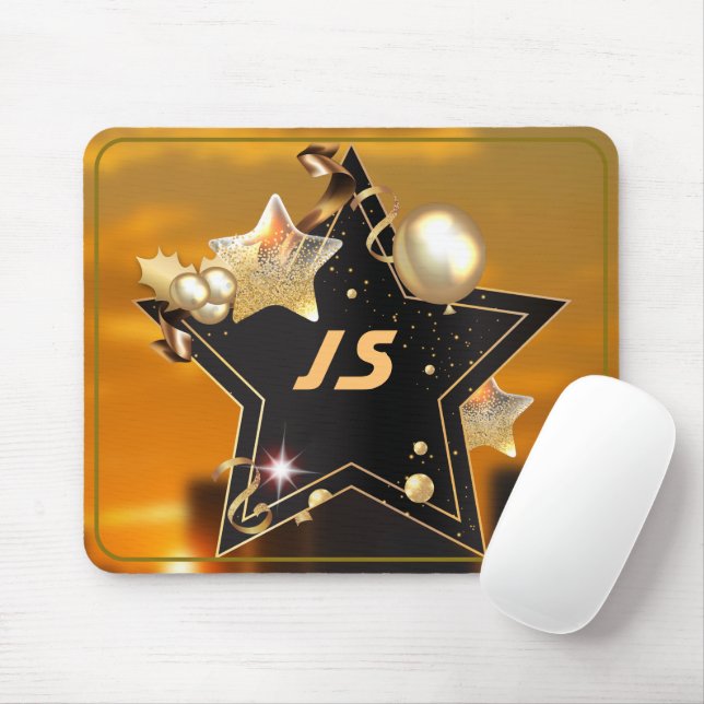 Mousepad Jogador de Estrelas Metálicas Douradas Pretas Pers (Com mouse)