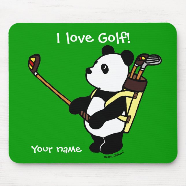 Mousepad Jogador de golfe personalizado da panda de Kawaii (Frente)