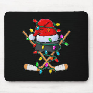 Mousepad Jogador de Hóquei no Gelo de Natal Chapéu do Papai
