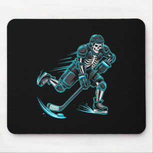 Mousepad Jogador de hóquei no gelo esqueleto engraçado no H