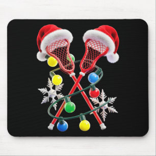 Mousepad Jogador de Lacrosse Luzes de Natal Chapéu de Papai