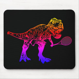 Mousepad Jogador de Tênis do Dinossauro Rosa T-Rex em Pret