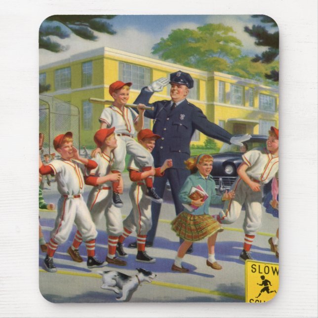 Mousepad Jogadores de beisebol antigos e guarda de trânsito (Frente)