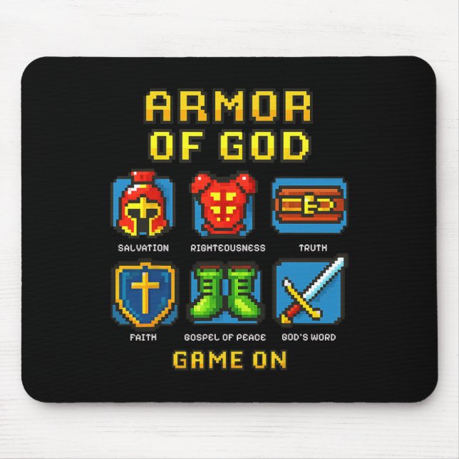 Mousepad Jogo de Vídeo Cristão Armado de Deus Pixel Faith (Frente)