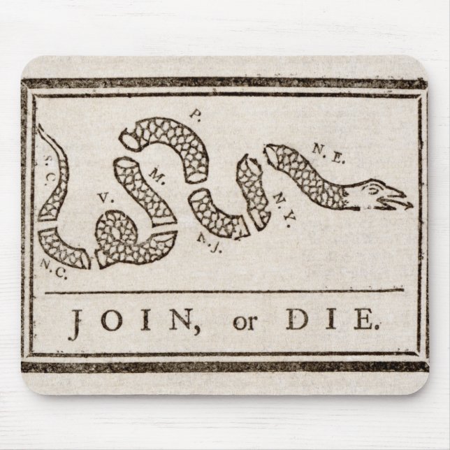 Mousepad Join ou Die Rattlesnake: Cartoon Benjamin Franklin (Frente)