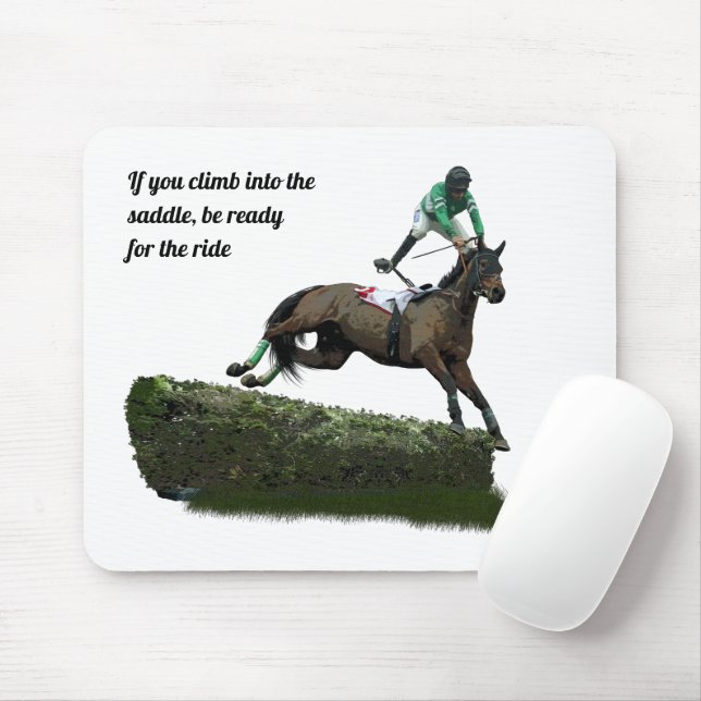 Mousepad Jóquei em Cavalo Saltando no Pad de Rato Verde (Com mouse)