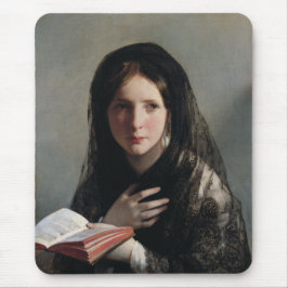 Mousepad Jovem Mulher Perdida nos Sonhos (Lendo um Livro)