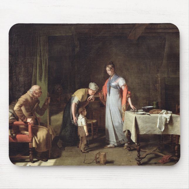 Mousepad Jovem mulher que ajuda uma família infeliz (Frente)