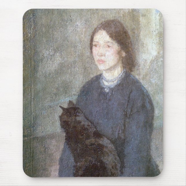 Mousepad Jovem Segurando um Gato Negro (por Gwen John) (Frente)