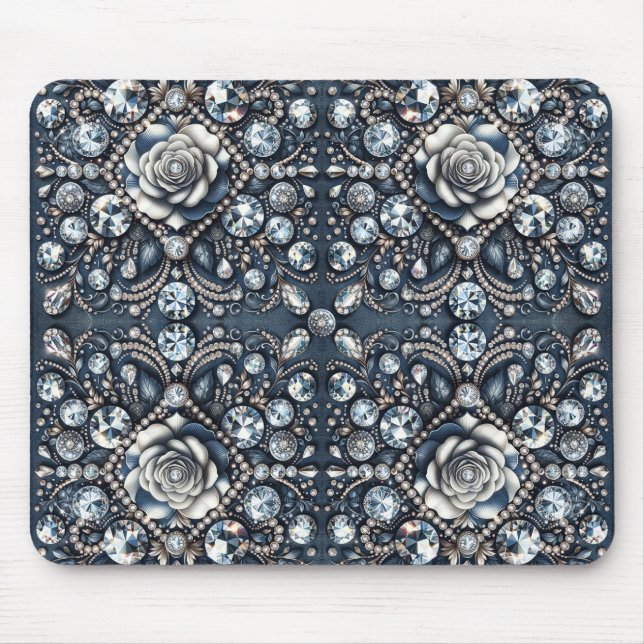 Mousepad Jovens de Denim e Diamantes Glam Bling Rosa (Frente)